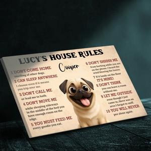 Customized Pug Lover Canvas Wall Art – Dog's House Rules Gift For Dog Owners | 89Prints