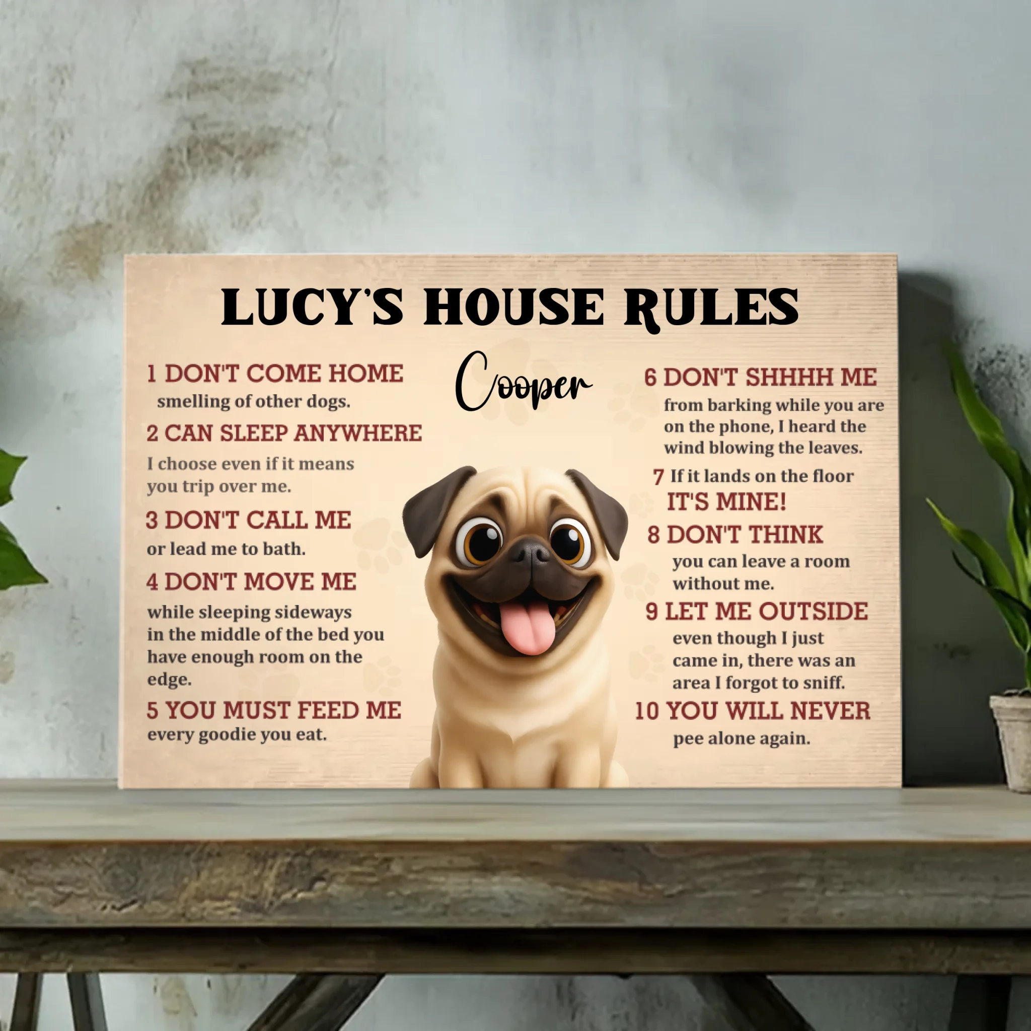 Customized Pug Lover Canvas Wall Art – Dog's House Rules Gift For Dog Owners | 89Prints