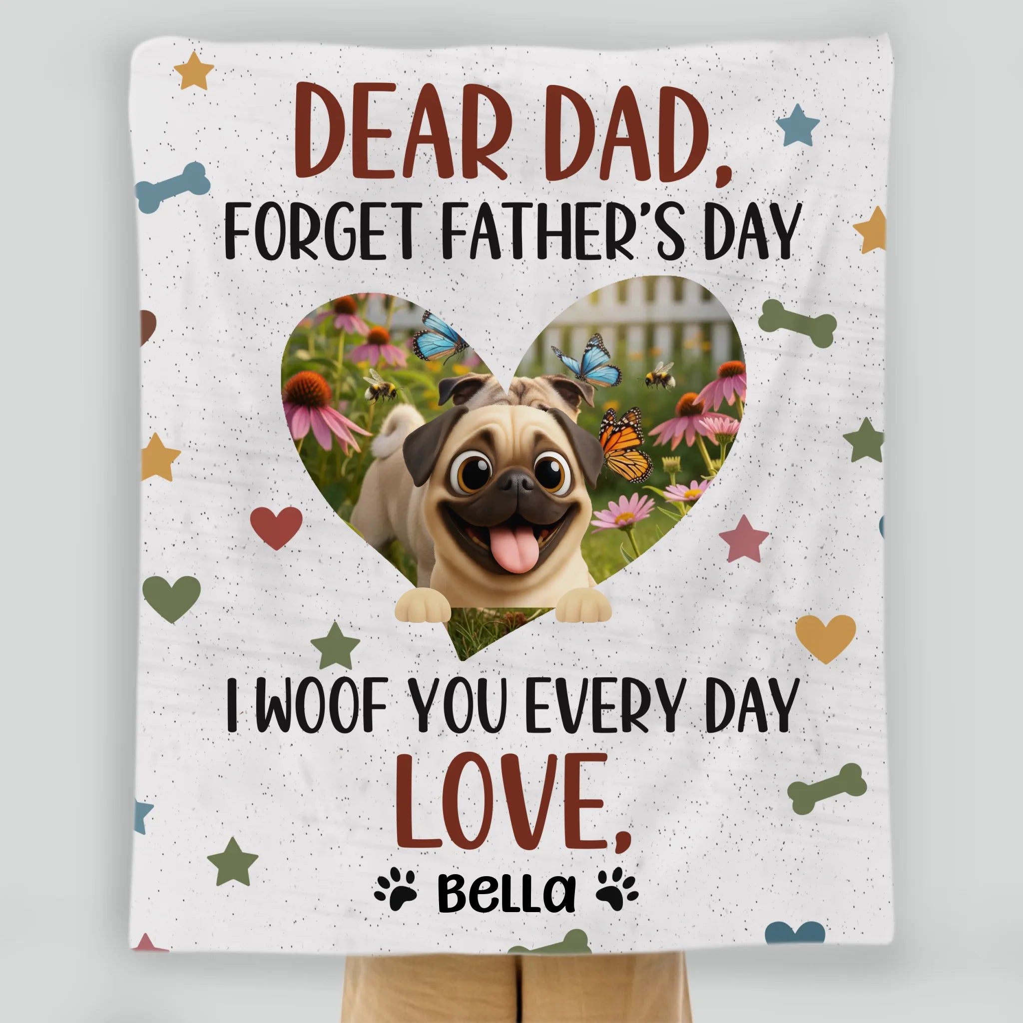Personalized Pug Lover Blanket - I Woof You Every Day Custom Photo Father’s Day Gift | 89Prints