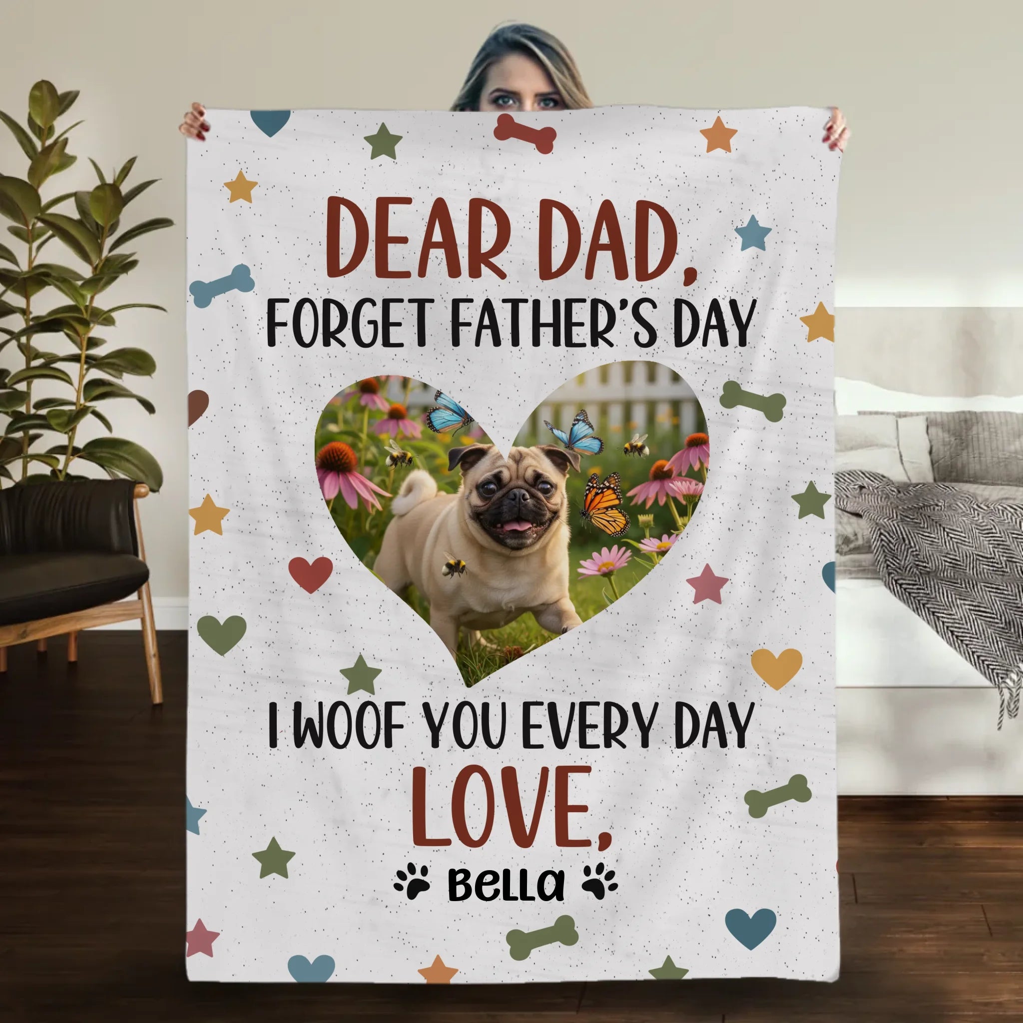 Personalized Pug Lover Blanket - I Woof You Every Day Custom Photo Father’s Day Gift | 89Prints