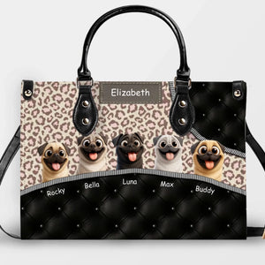 Personalized Pug Lover Leather Handbag - Leopard Pattern Quilted Panel Gift | 89Prints