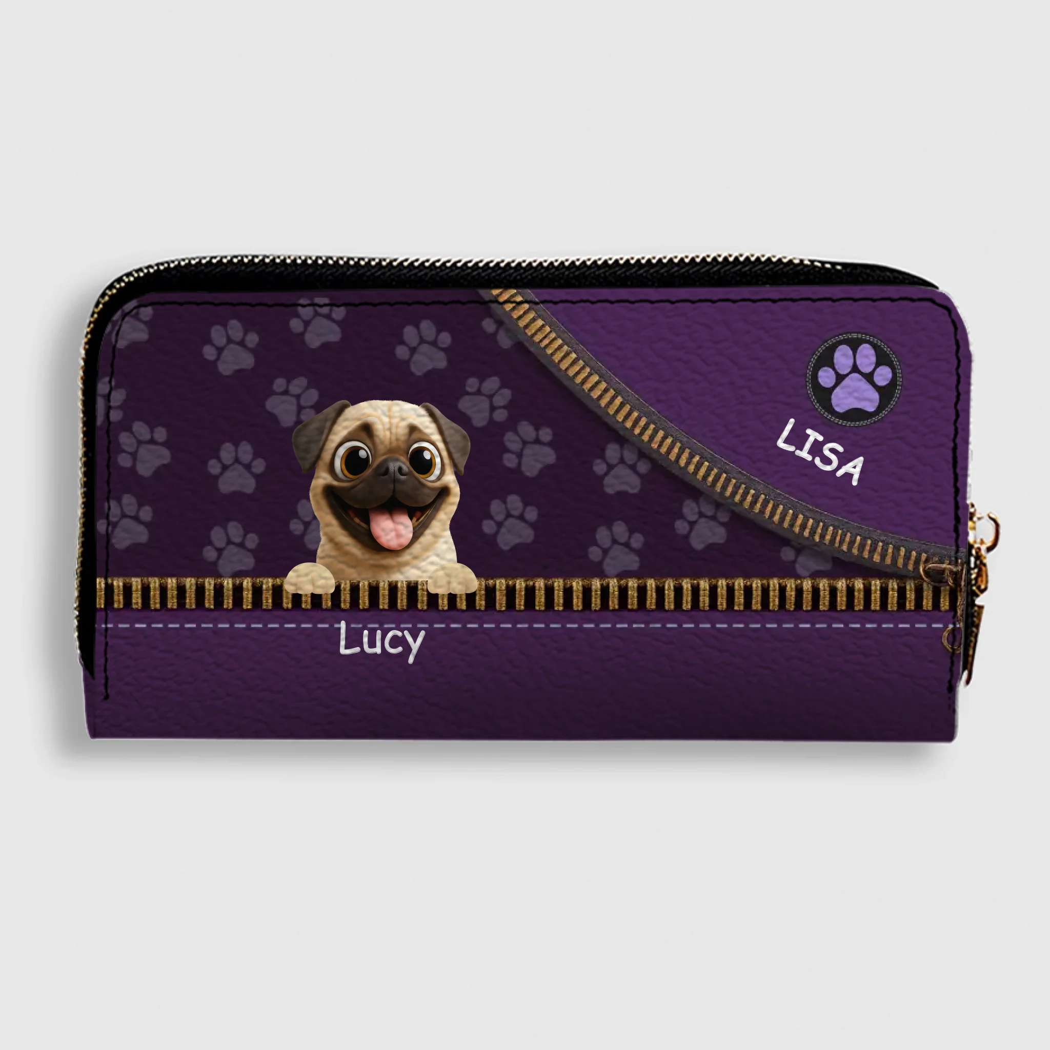 Custom Pug Lover Wallet - Personalized Pet Portrait Leather Purse | 89Prints