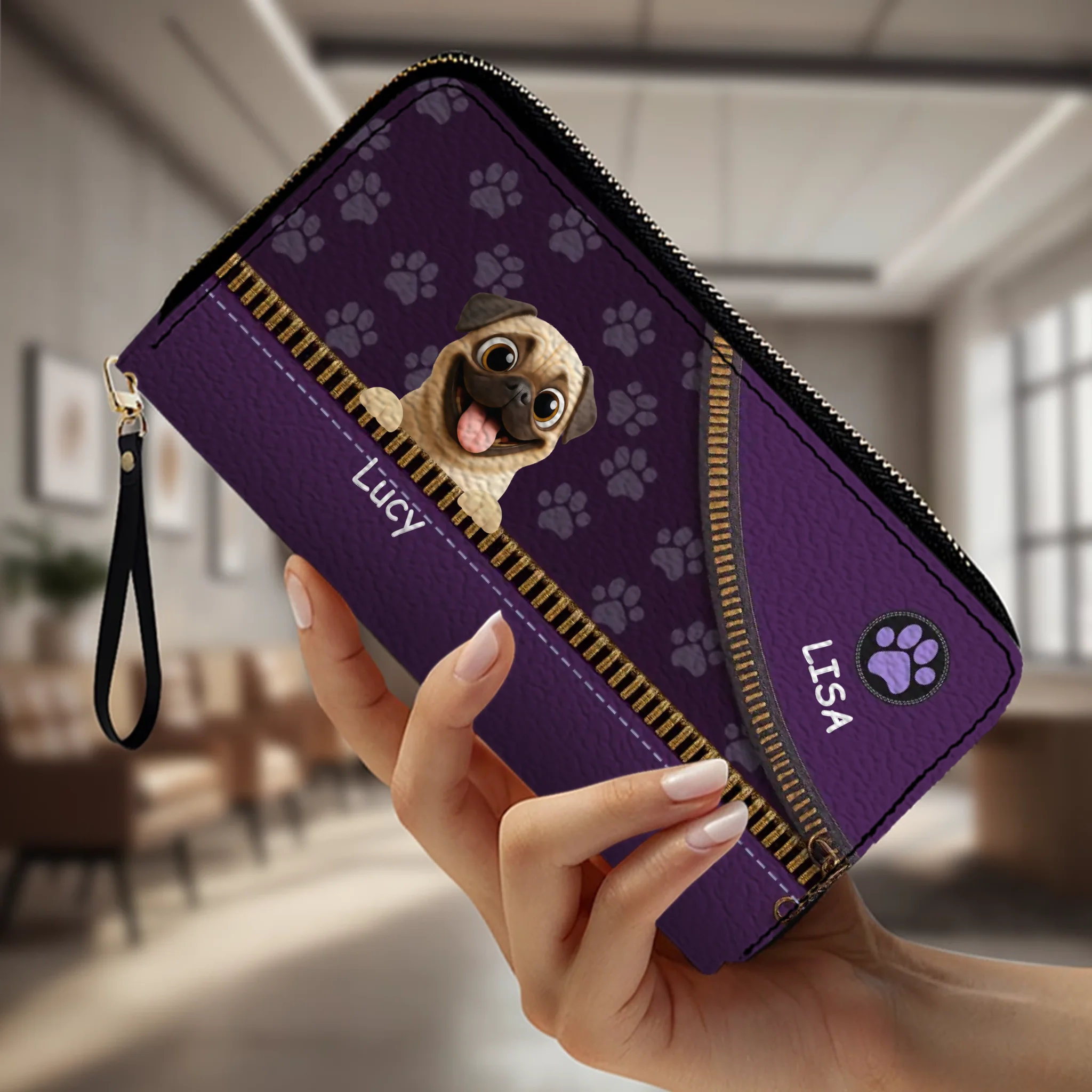 Custom Pug Lover Wallet - Personalized Pet Portrait Leather Purse | 89Prints