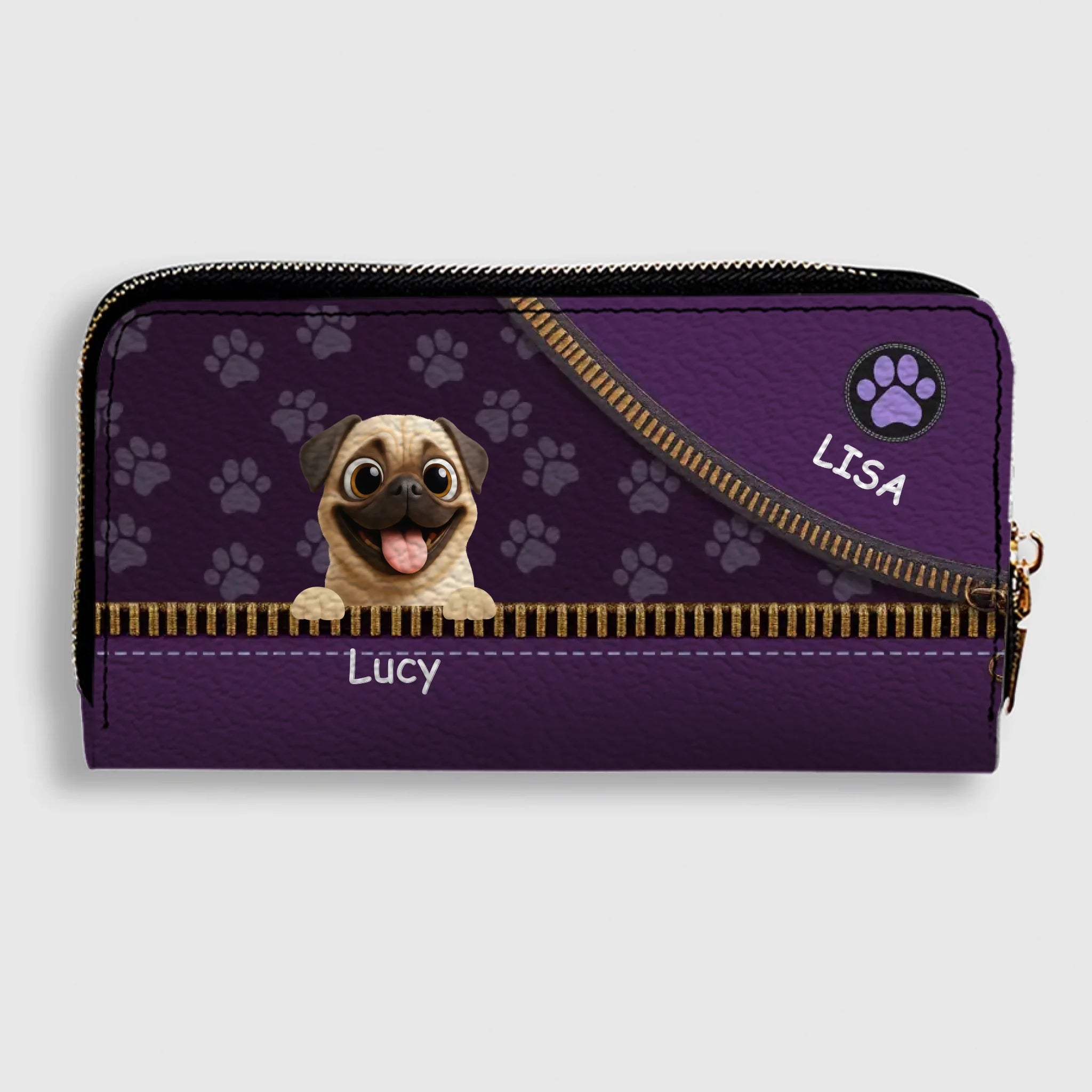 Custom Pug Lover Wallet - Personalized Pet Portrait Leather Purse | 89Prints