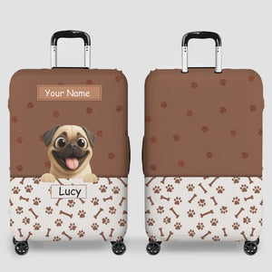 Customized Pug Luggage Cover – Custom Name & Playful Pup Illustration | 89Prints