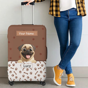 Customized Pug Luggage Cover – Custom Name & Playful Pup Illustration | 89Prints