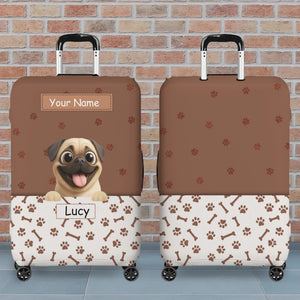 Customized Pug Luggage Cover – Custom Name & Playful Pup Illustration | 89Prints