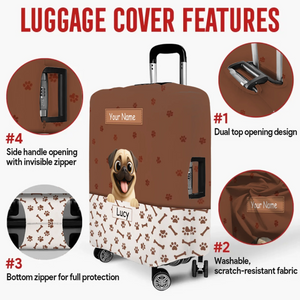 Customized Pug Luggage Cover – Custom Name & Playful Pup Illustration | 89Prints