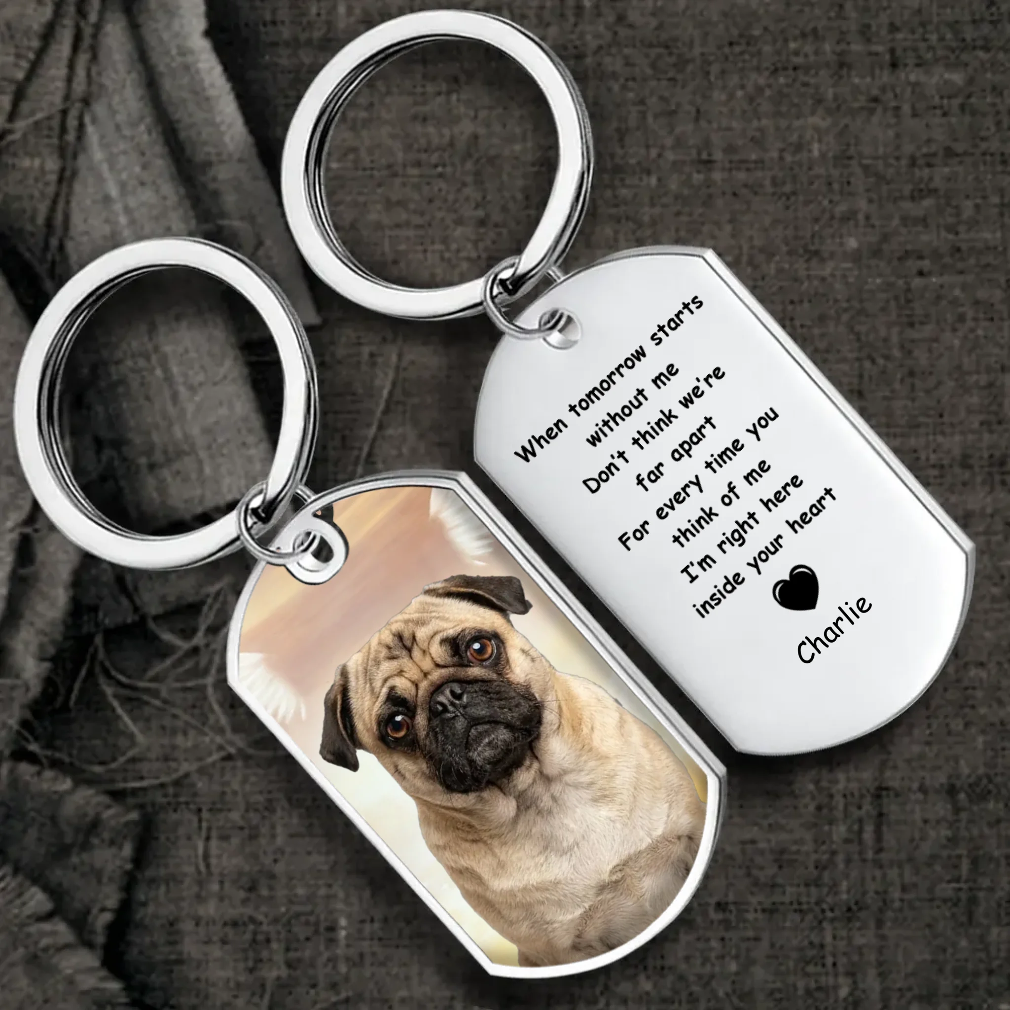 Custom Pug Photo Keychain – Meaningful Dog Memorial Inside Your Heart Tag | 89Prints
