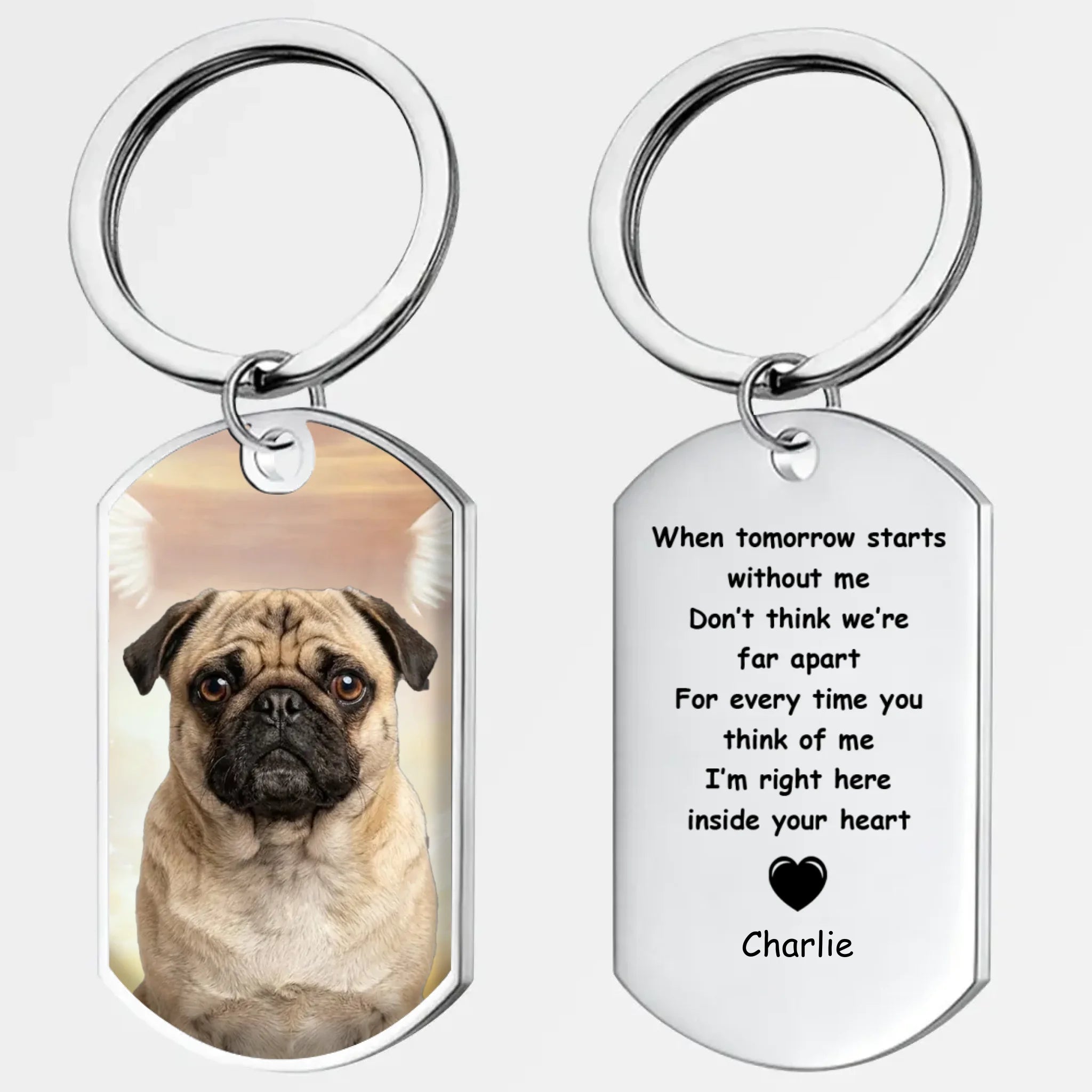 Custom Pug Photo Keychain – Meaningful Dog Memorial Inside Your Heart Tag | 89Prints