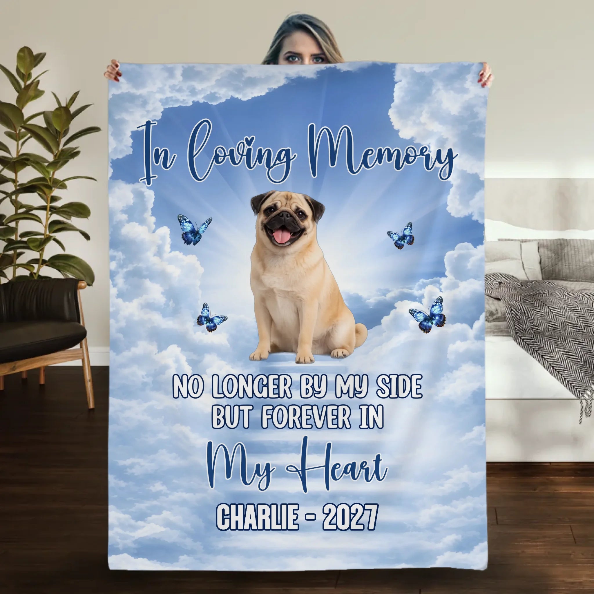Custom Pug Blanket With Name - In Loving Memory Gift For Dog Lovers | 89Prints