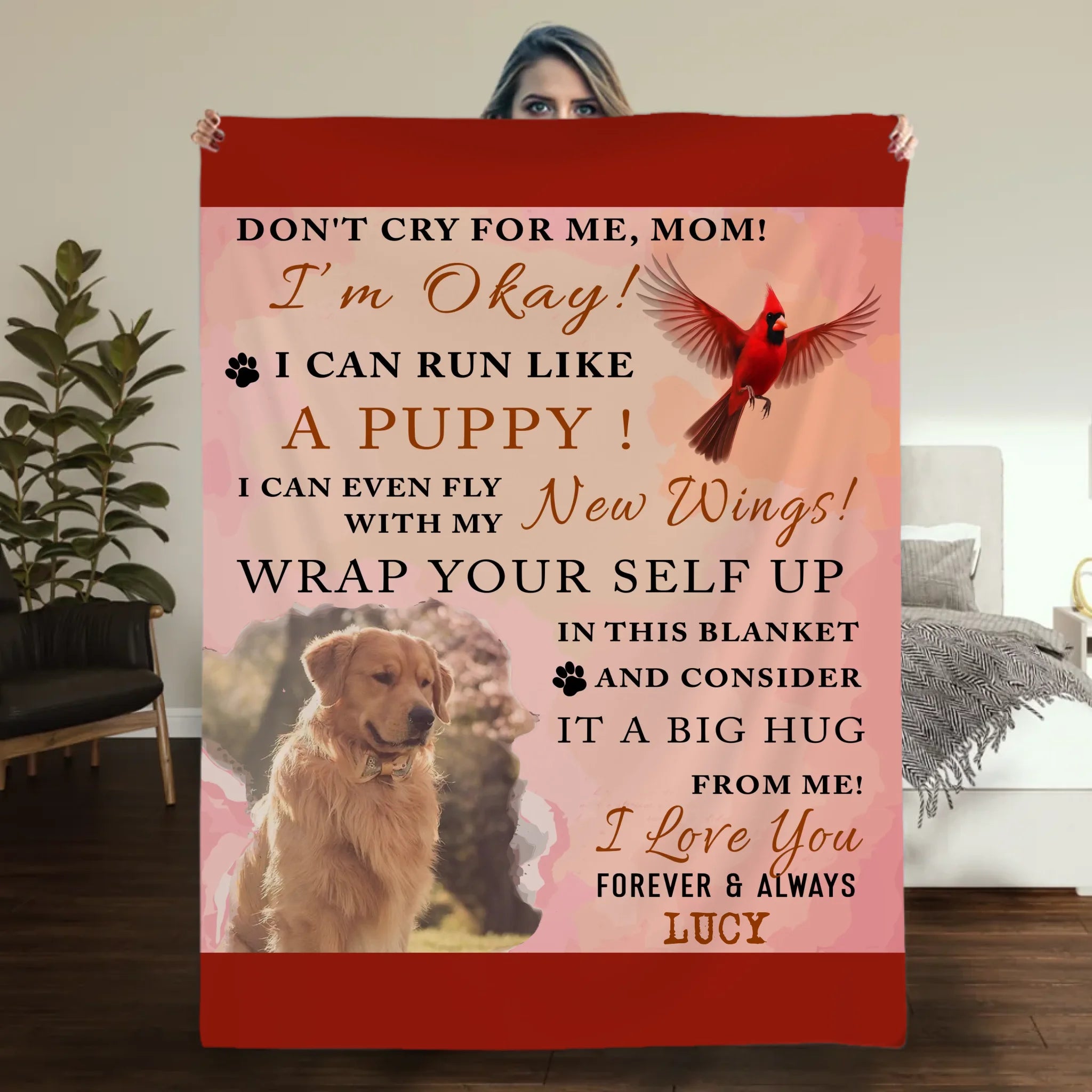 Custom Dog Memorial Photo Blanket - Don’t Cry For Me Mom I’m Okay, Gift For Dog Owners - 89Prints