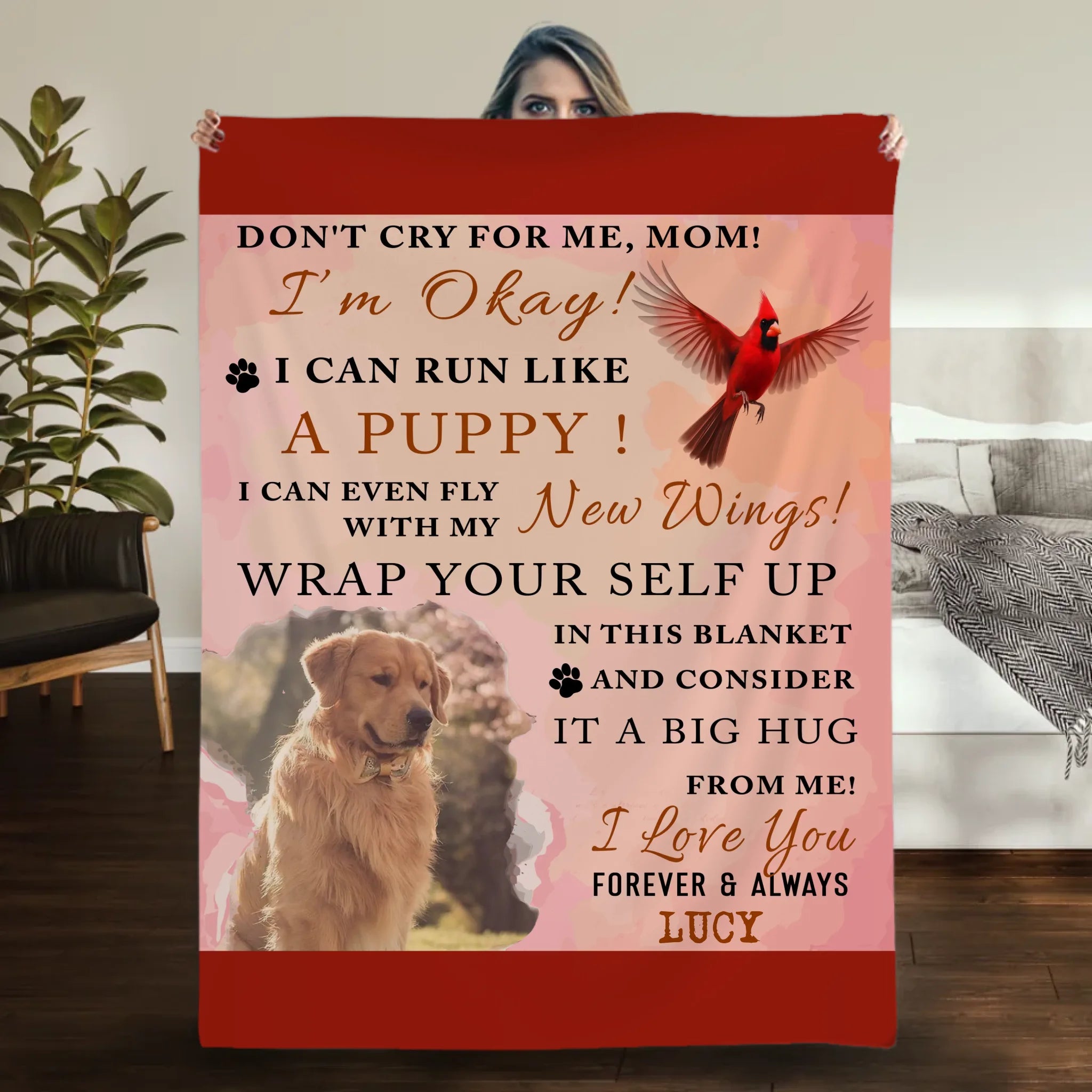 Custom Dog Memorial Photo Blanket - Don’t Cry For Me Mom I’m Okay, Gift For Dog Owners - 89Prints