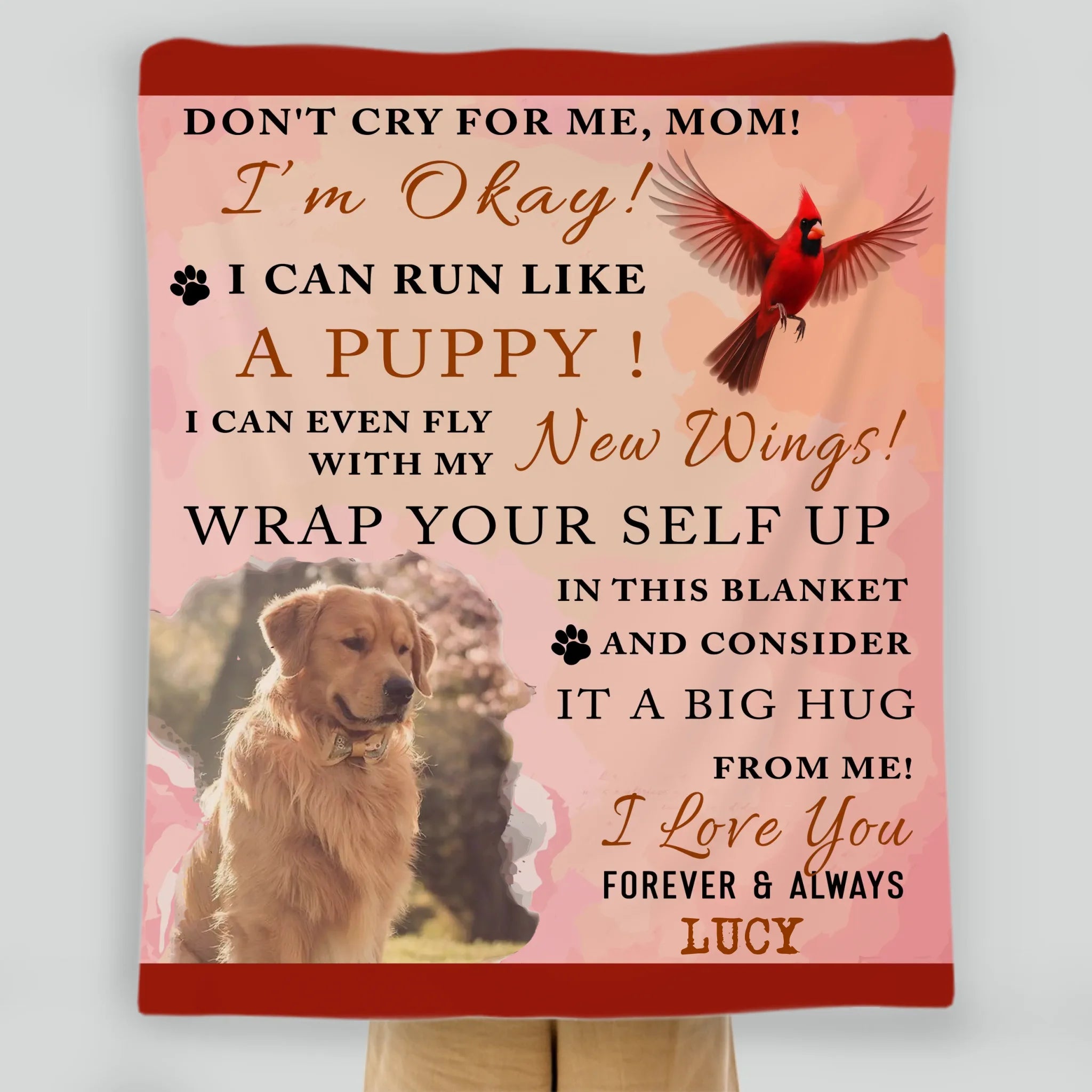 Custom Dog Memorial Photo Blanket - Don’t Cry For Me Mom I’m Okay, Gift For Dog Owners - 89Prints