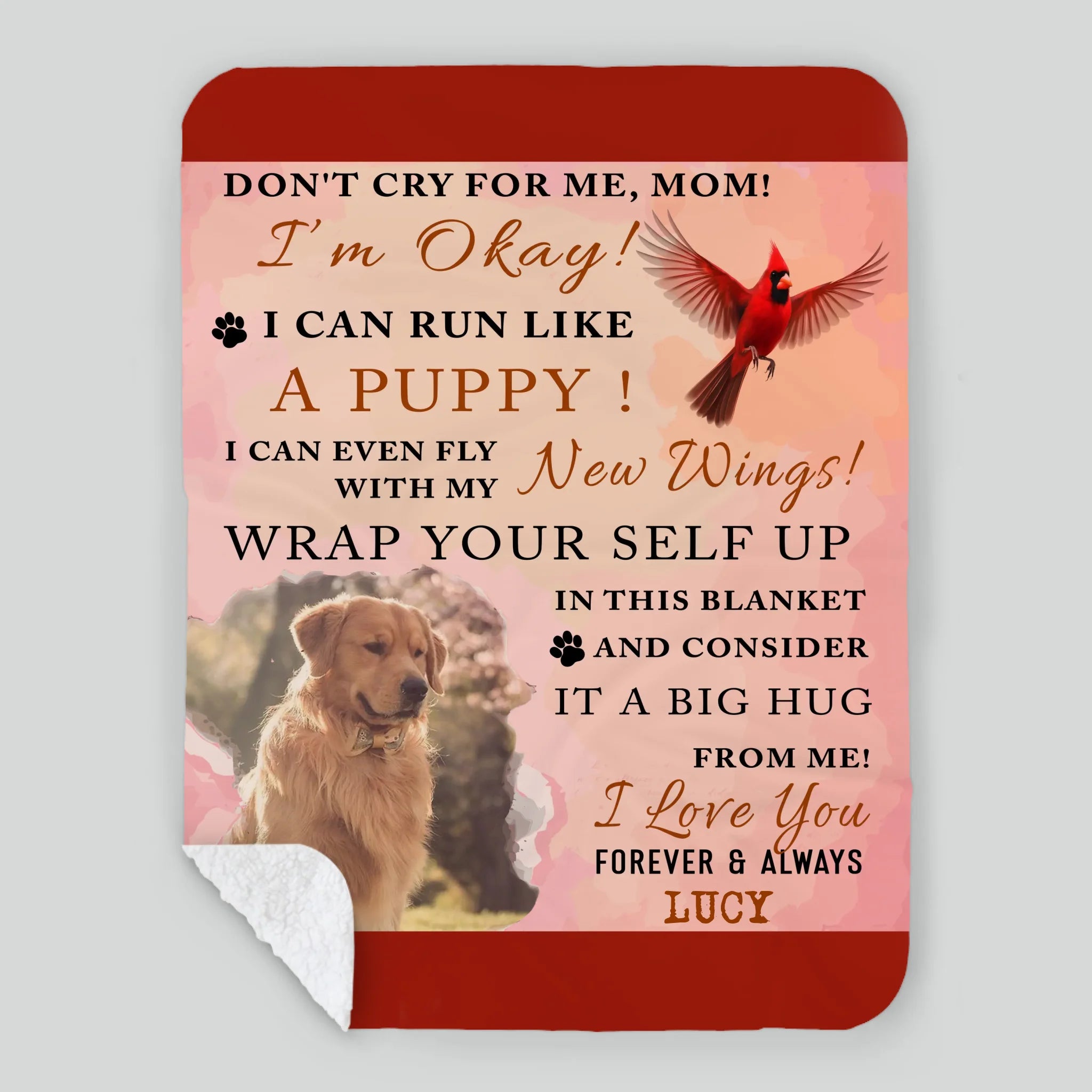 Custom Dog Memorial Photo Blanket - Don’t Cry For Me Mom I’m Okay, Gift For Dog Owners - 89Prints
