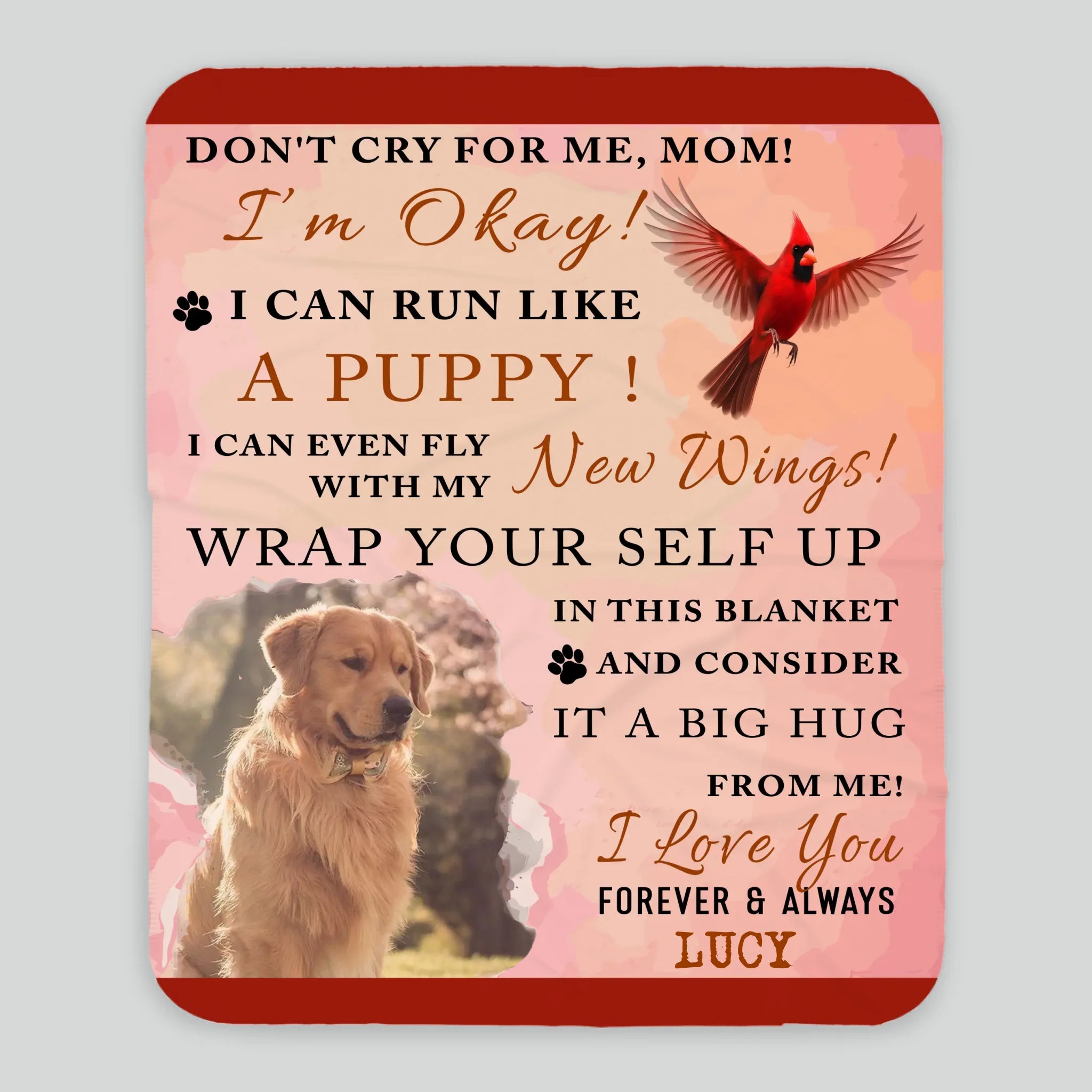 Custom Dog Memorial Photo Blanket - Don’t Cry For Me Mom I’m Okay, Gift For Dog Owners - 89Prints