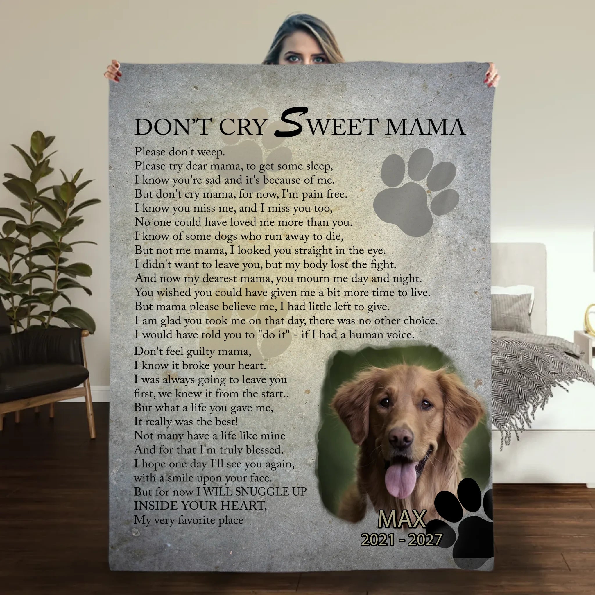 Customized Dog Portrait Blanket - Don't Cry Sweet Mama, Gifts For Dog Parents - 89Prints
