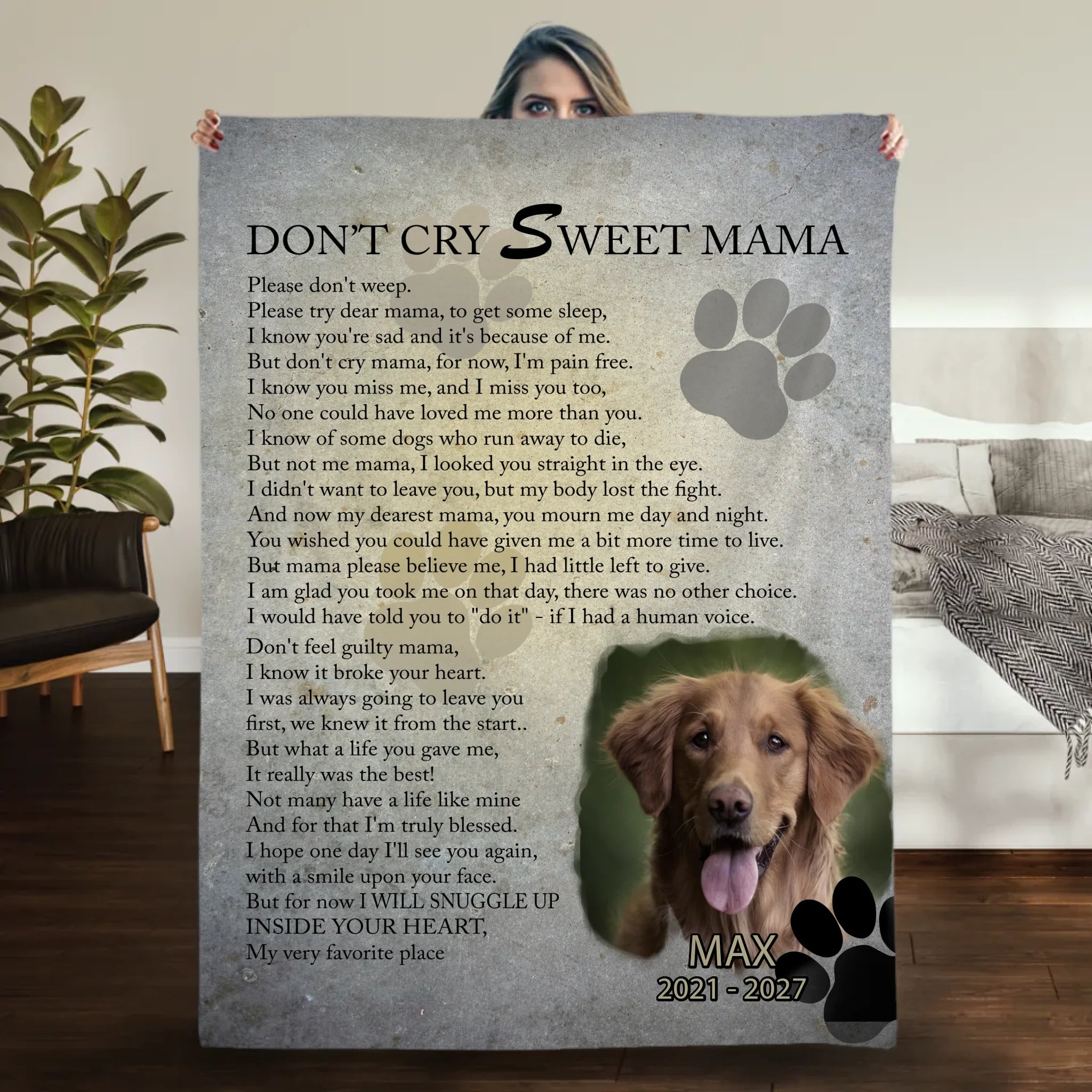 Customized Dog Portrait Blanket - Don't Cry Sweet Mama, Gifts For Dog Parents - 89Prints