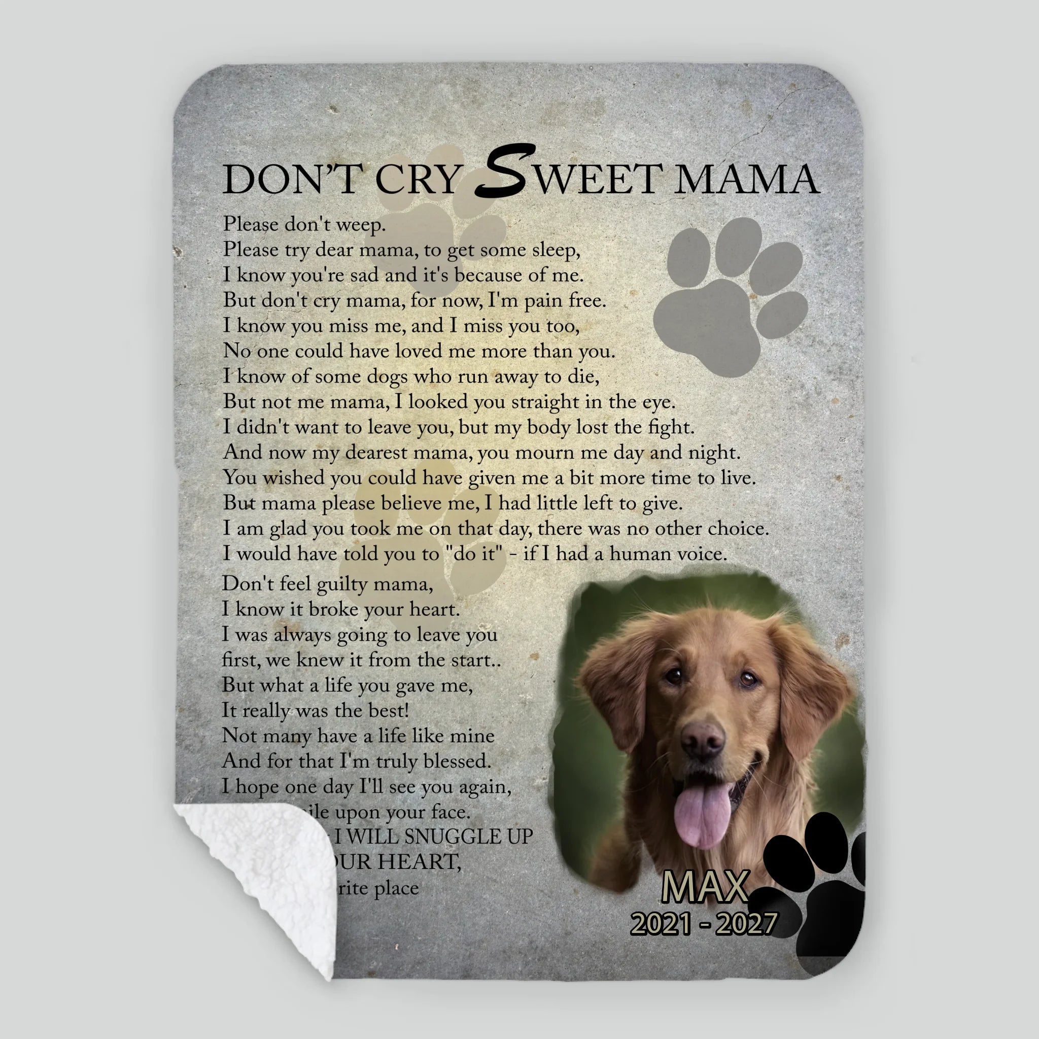 Customized Dog Portrait Blanket - Don't Cry Sweet Mama, Gifts For Dog Parents - 89Prints