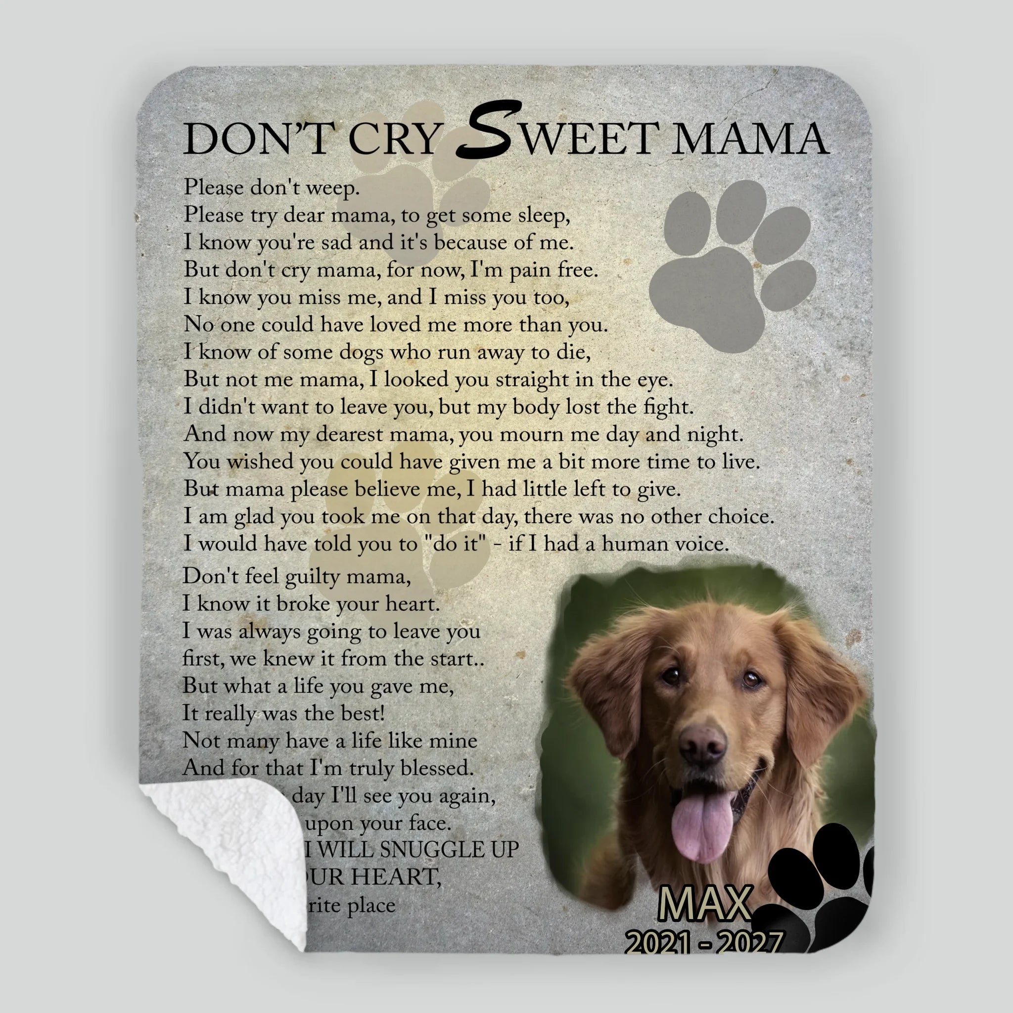 Customized Dog Portrait Blanket - Don't Cry Sweet Mama, Gifts For Dog Parents - 89Prints