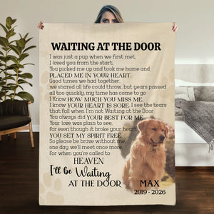 Customized Dog Memory Blanket - Waiting At The Door, Dog Photo With Name For Dog Passing - 89Prints