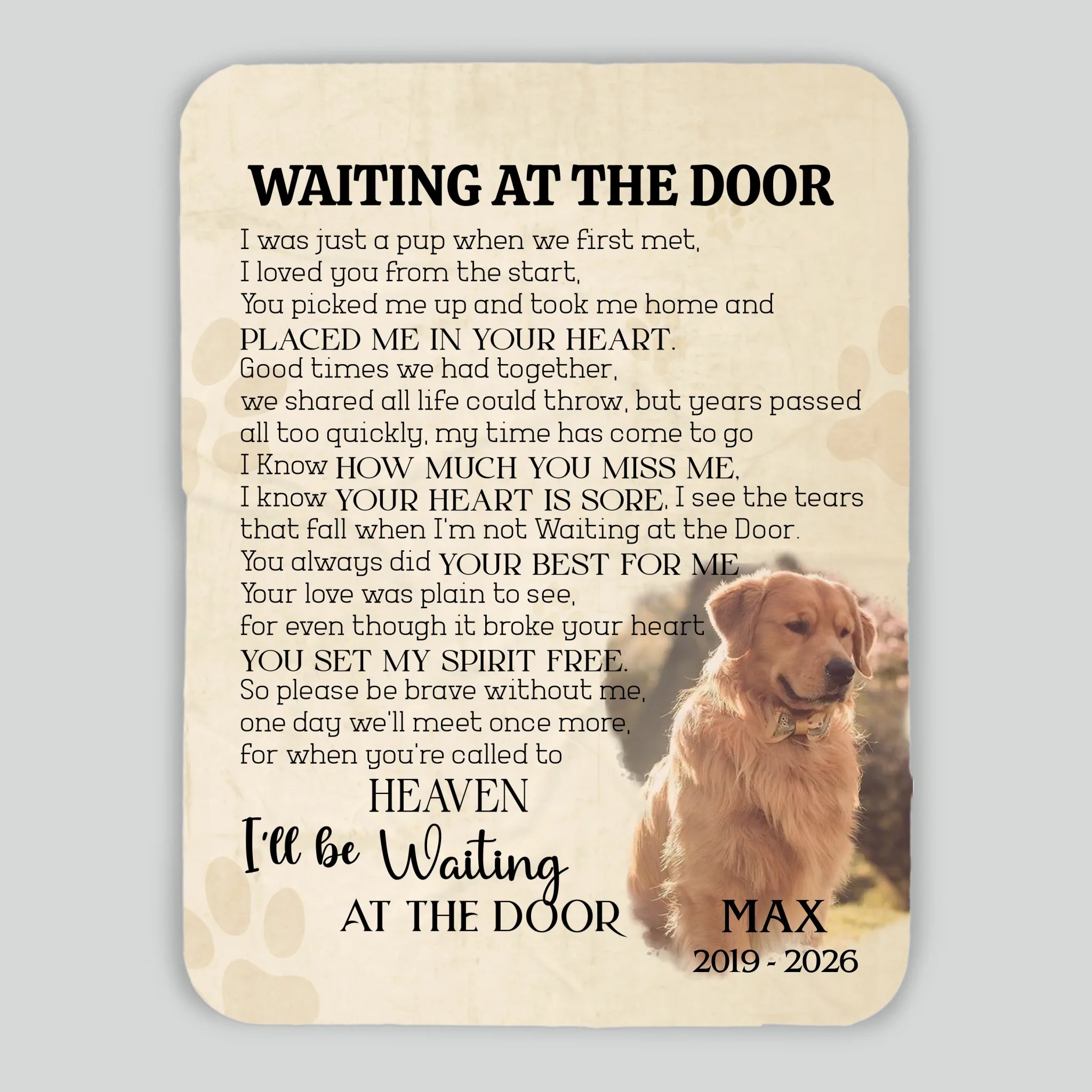Customized Dog Memory Blanket - Waiting At The Door, Dog Photo With Name For Dog Passing - 89Prints