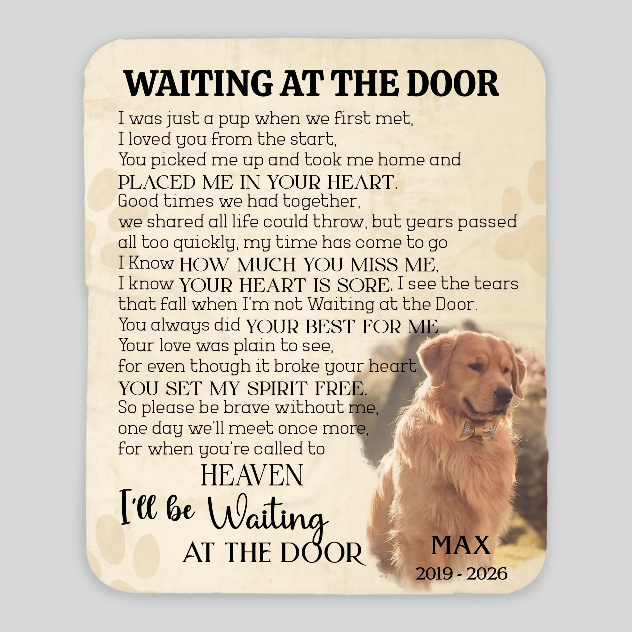 Customized Dog Memory Blanket - Waiting At The Door, Dog Photo With Name For Dog Passing - 89Prints