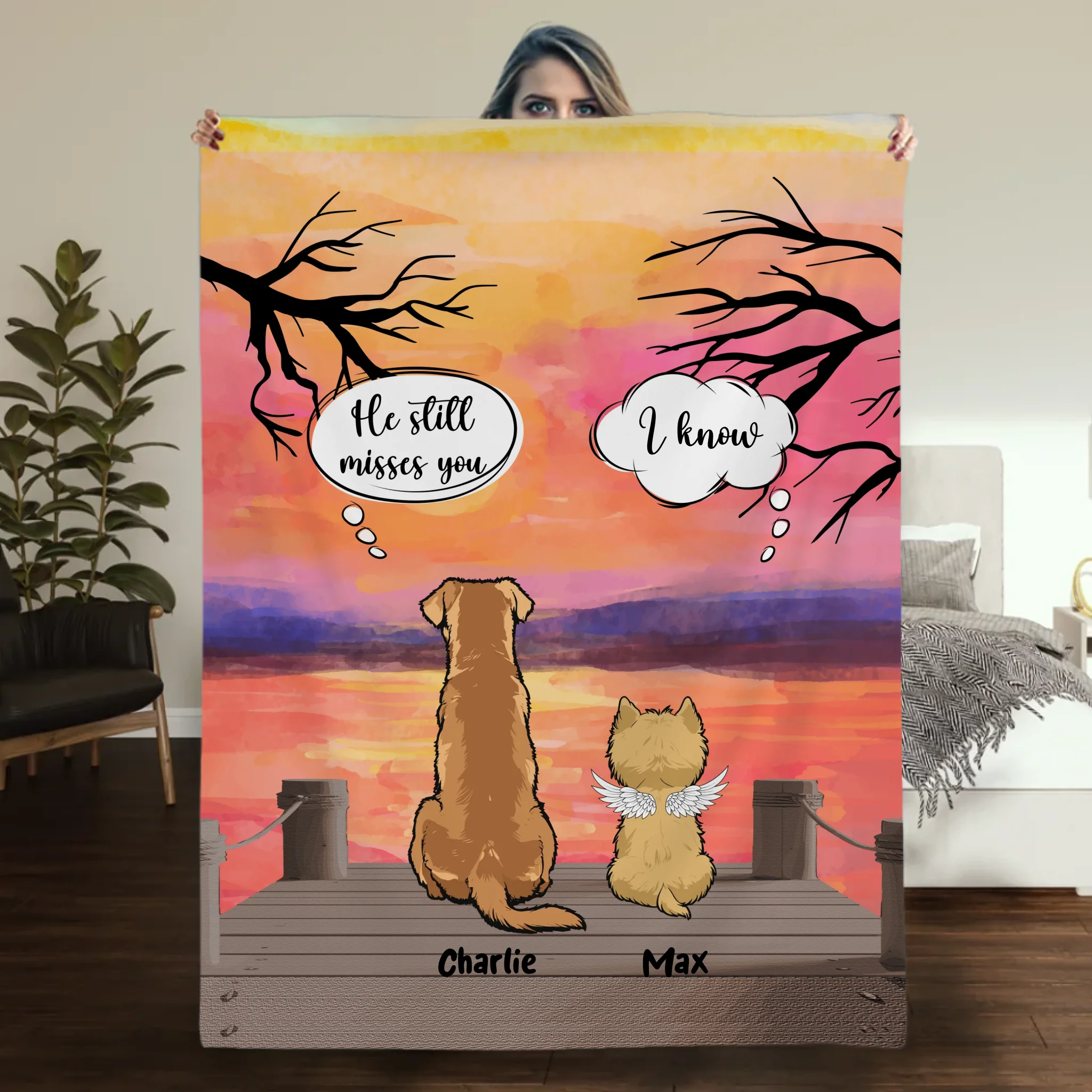 Custom Dog Memorial Blanket - The Sunset Conversation, Gifts With Dogs On Them - 89Prints