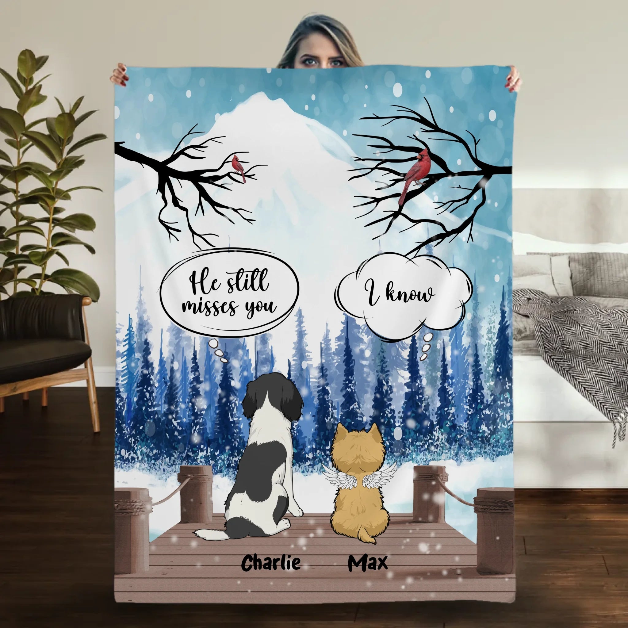 Customized Dog Memorial Gifts Blanket - The Winter Bridge Conversation, Dog Related Gift Ideas - 89Prints