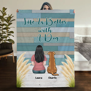 Custom Dog Lover Blanket – Personalized Back View Girl and Dog Rustic Print Wood Art - 89Prints