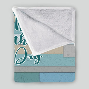 Custom Dog Lover Blanket – Personalized Back View Girl and Dog Rustic Print Wood Art - 89Prints