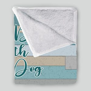 Custom Dog Lover Blanket – Personalized Back View Girl and Dog Rustic Print Wood Art - 89Prints