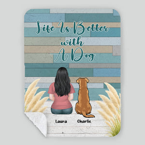 Custom Dog Lover Blanket – Personalized Back View Girl and Dog Rustic Print Wood Art - 89Prints