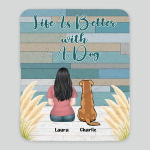 Custom Dog Lover Blanket – Personalized Back View Girl and Dog Rustic Print Wood Art - 89Prints