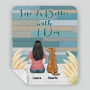 Custom Dog Lover Blanket – Personalized Back View Girl and Dog Rustic Print Wood Art - 89Prints