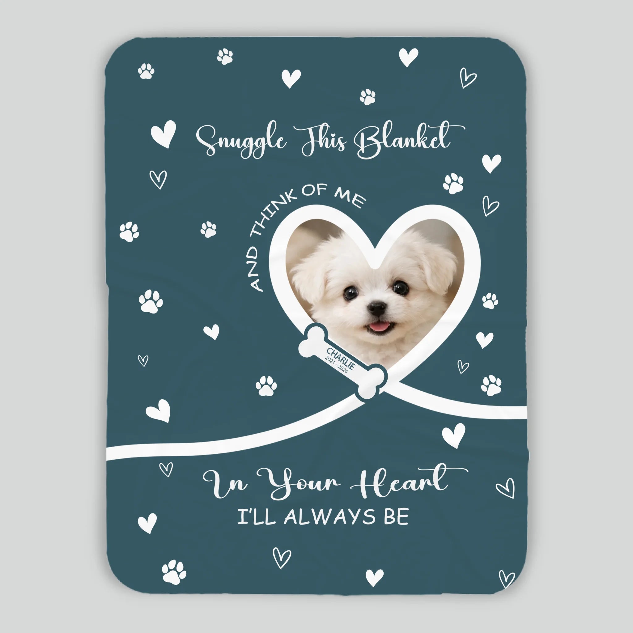 Custom Dog Lover Gift Blanket - Snuggle Message with Heart Frame & Paw Print Pattern - 89Prints