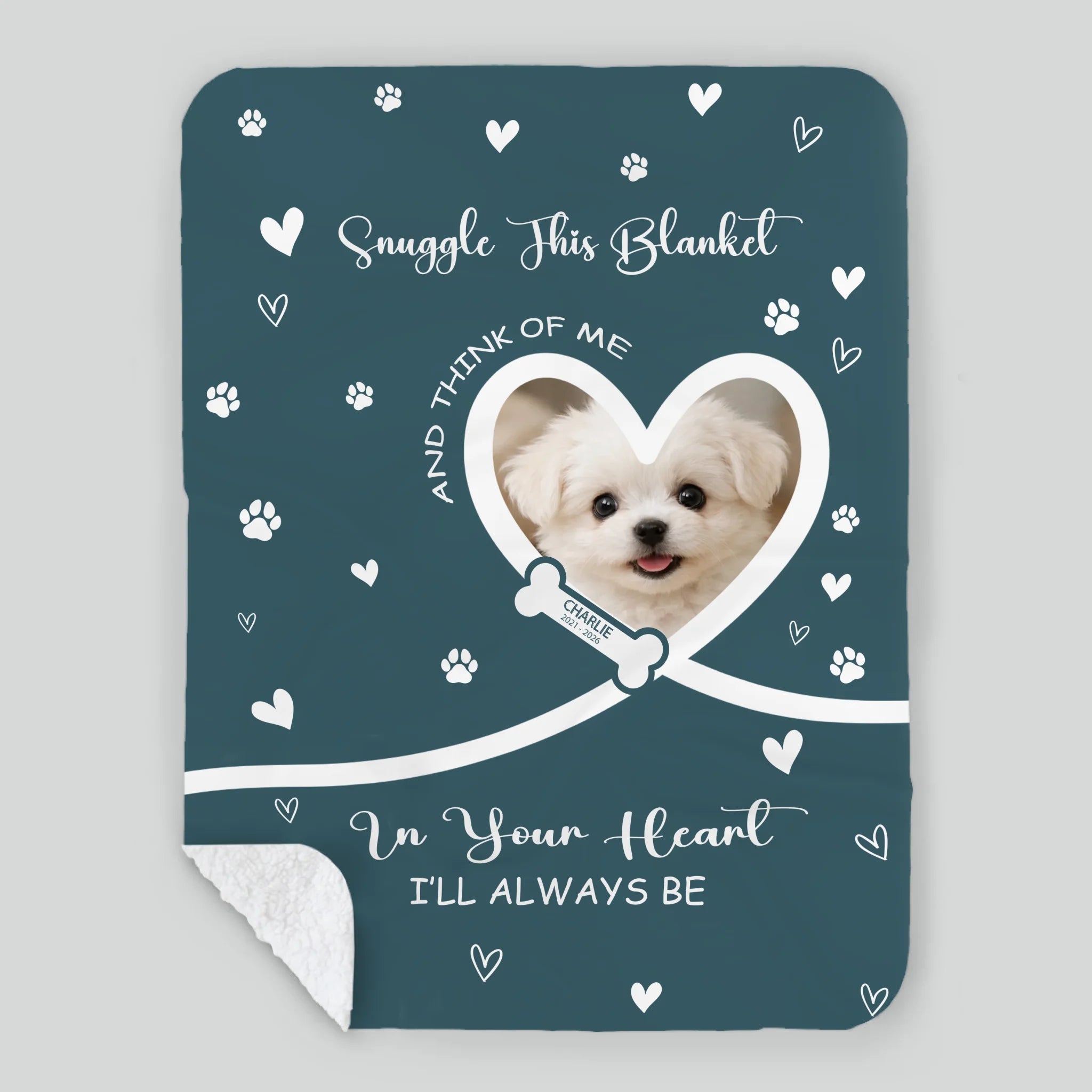 Custom Dog Lover Gift Blanket - Snuggle Message with Heart Frame & Paw Print Pattern - 89Prints
