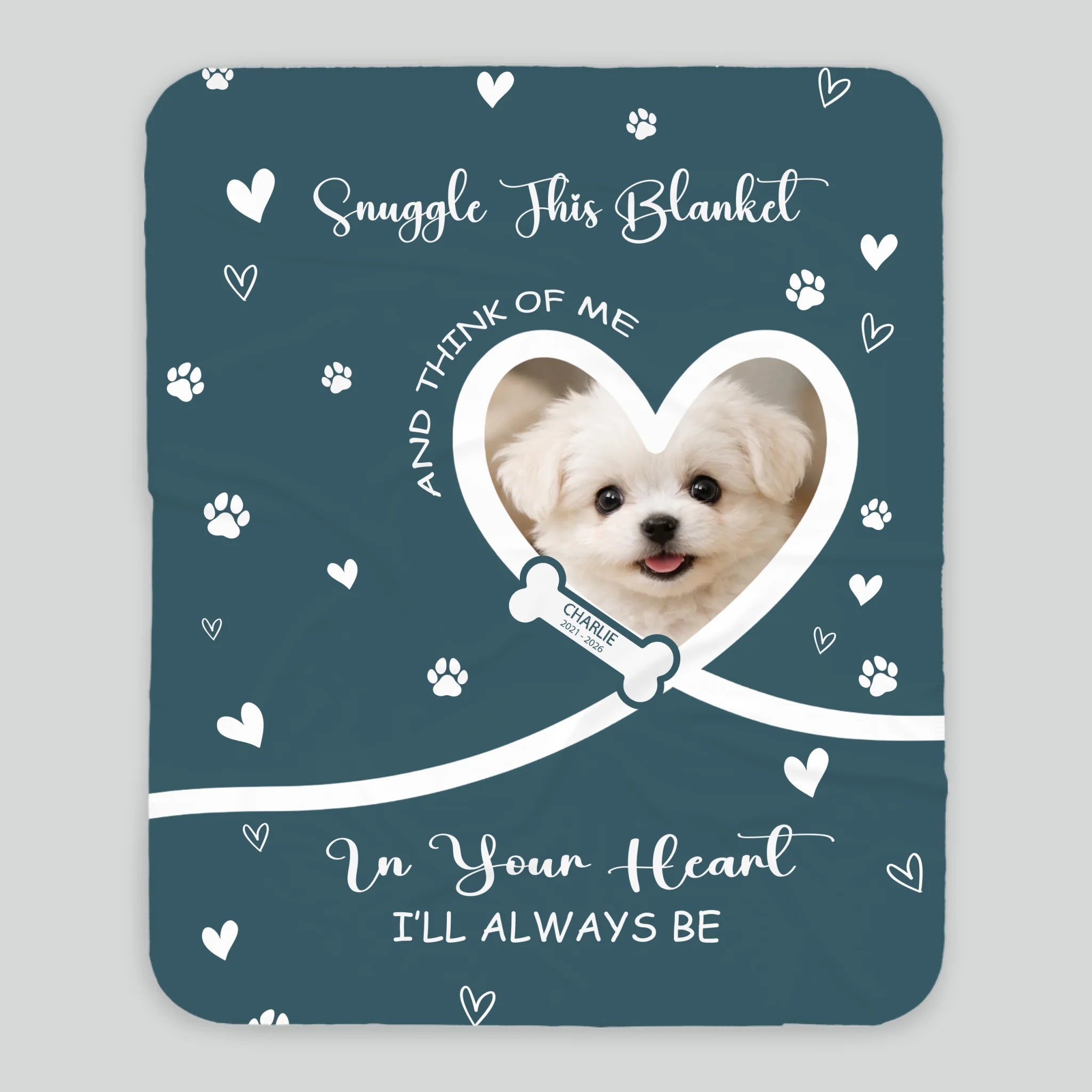 Custom Dog Lover Gift Blanket - Snuggle Message with Heart Frame & Paw Print Pattern - 89Prints