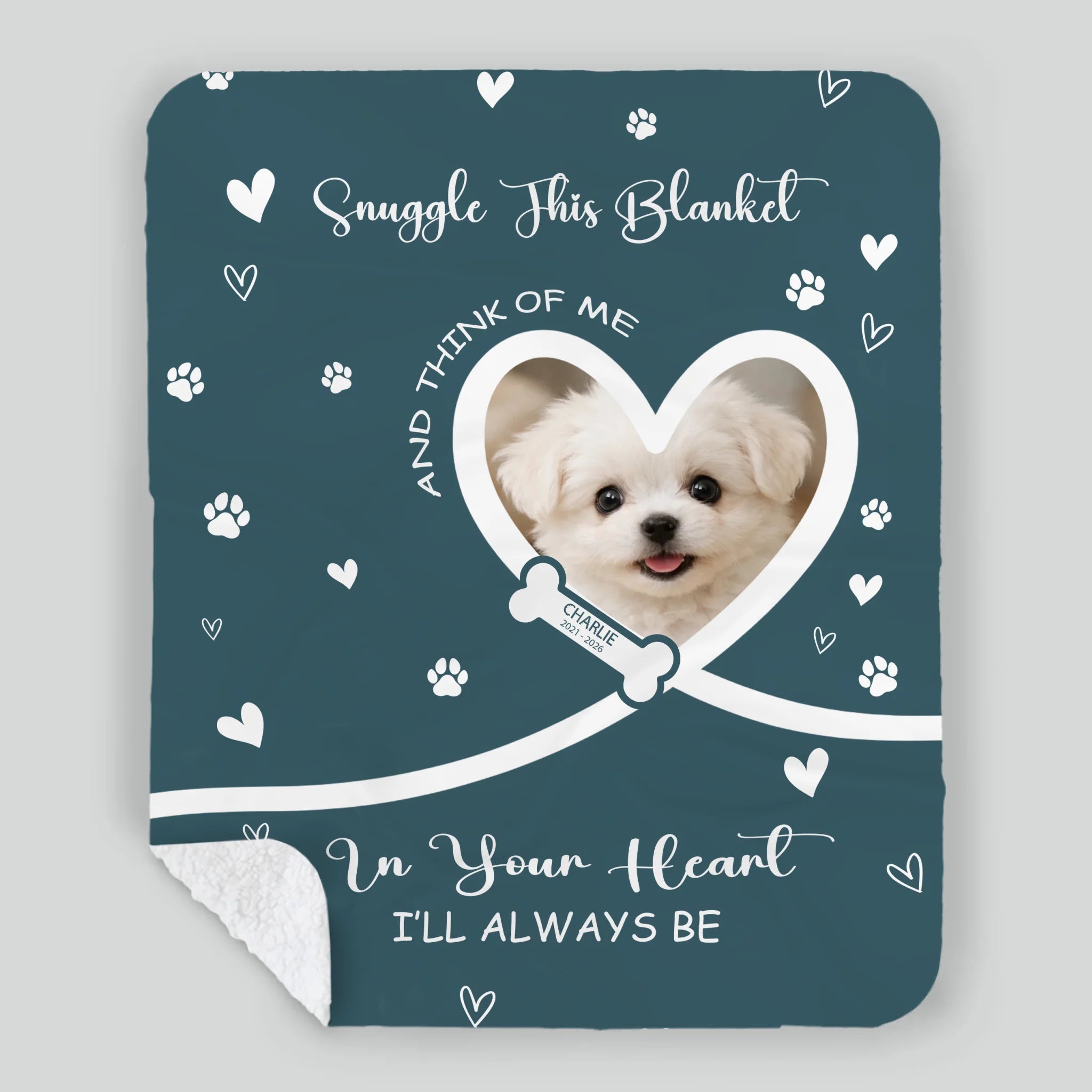 Custom Dog Lover Gift Blanket - Snuggle Message with Heart Frame & Paw Print Pattern - 89Prints