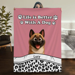 Customized Pretty Dog Blanket - “Life Is Better With Dogs” Quote with Cute Art for Dog Lovers - 89Prints