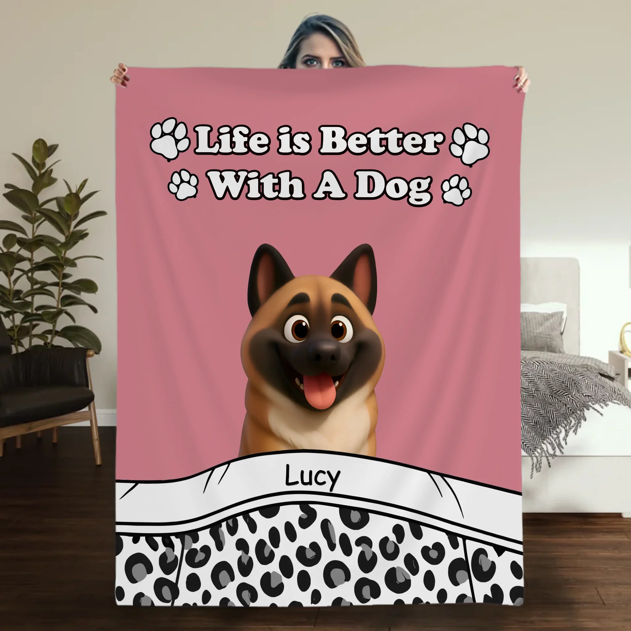 Customized Pretty Dog Blanket - “Life Is Better With Dogs” Quote with Cute Art for Dog Lovers - 89Prints