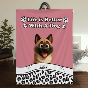 Customized Pretty Dog Blanket - “Life Is Better With Dogs” Quote with Cute Art for Dog Lovers - 89Prints