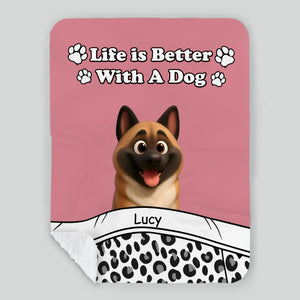 Customized Pretty Dog Blanket - “Life Is Better With Dogs” Quote with Cute Art for Dog Lovers - 89Prints