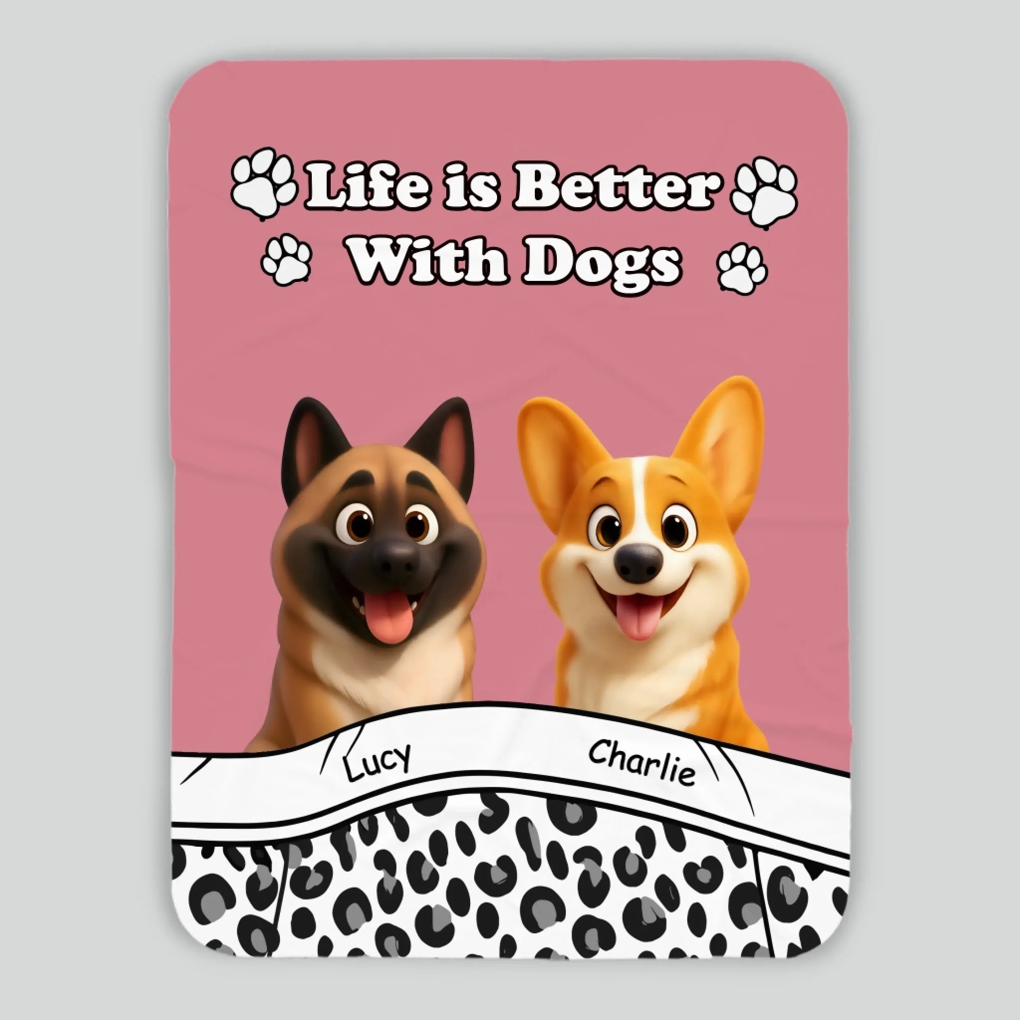Customized Pretty Dog Blanket - “Life Is Better With Dogs” Quote with Cute Art for Dog Lovers - 89Prints