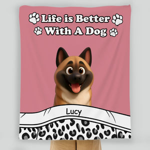 Customized Pretty Dog Blanket - “Life Is Better With Dogs” Quote with Cute Art for Dog Lovers - 89Prints