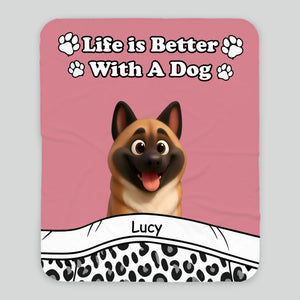 Customized Pretty Dog Blanket - “Life Is Better With Dogs” Quote with Cute Art for Dog Lovers - 89Prints