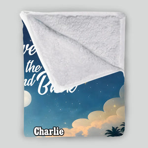 Custom Dog Print Blanket - Girl and Dog Sitting Together Under Starry Sky by the Sea for Dog Mom - 89Prints