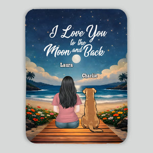Custom Dog Print Blanket - Girl and Dog Sitting Together Under Starry Sky by the Sea for Dog Mom - 89Prints