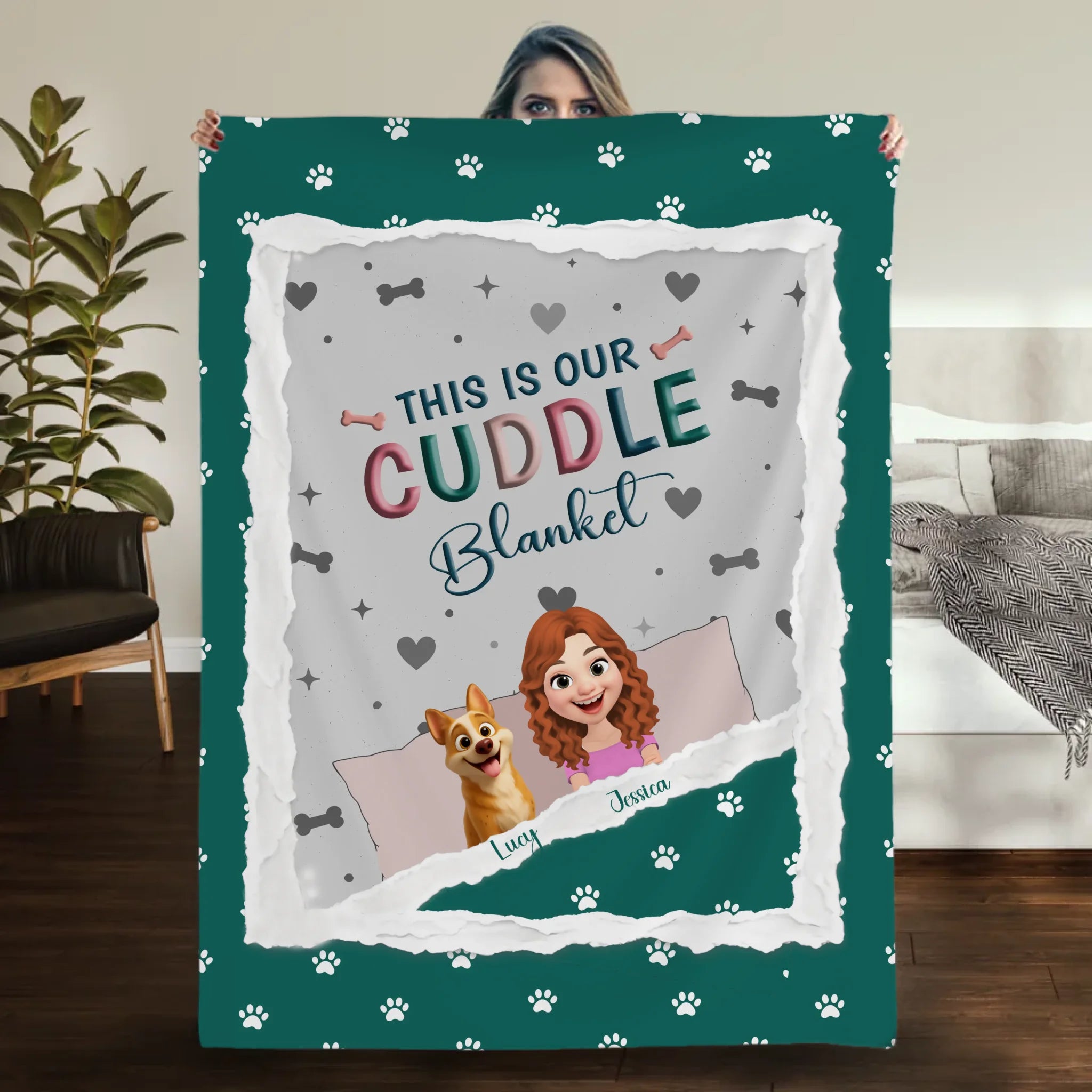 Personalised Cute Girl Dog Blankets - This Is Our Cuddle with Paw Prints, Presents For Dog Lovers - 89Prints
