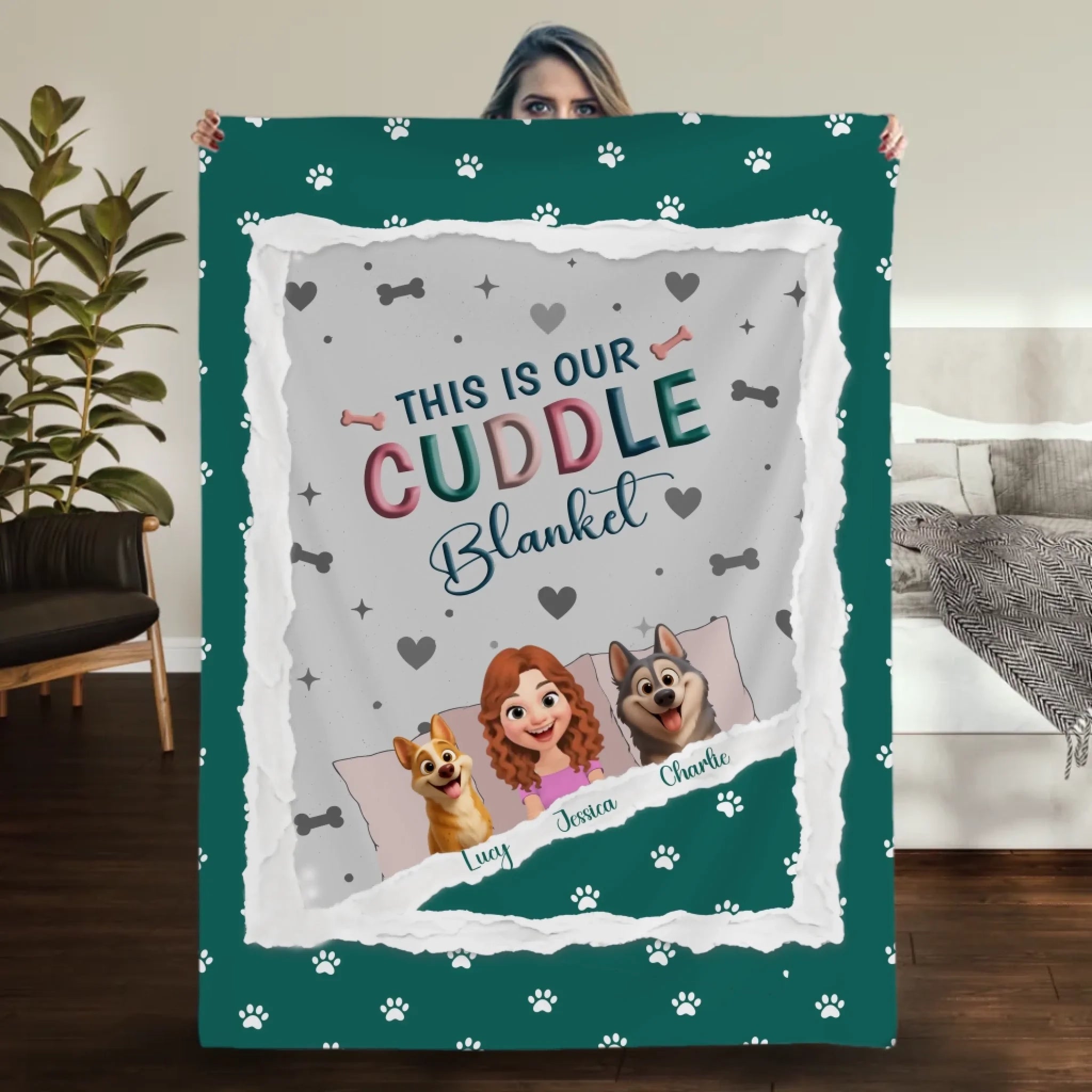 Personalised Cute Girl Dog Blankets - This Is Our Cuddle with Paw Prints, Presents For Dog Lovers - 89Prints